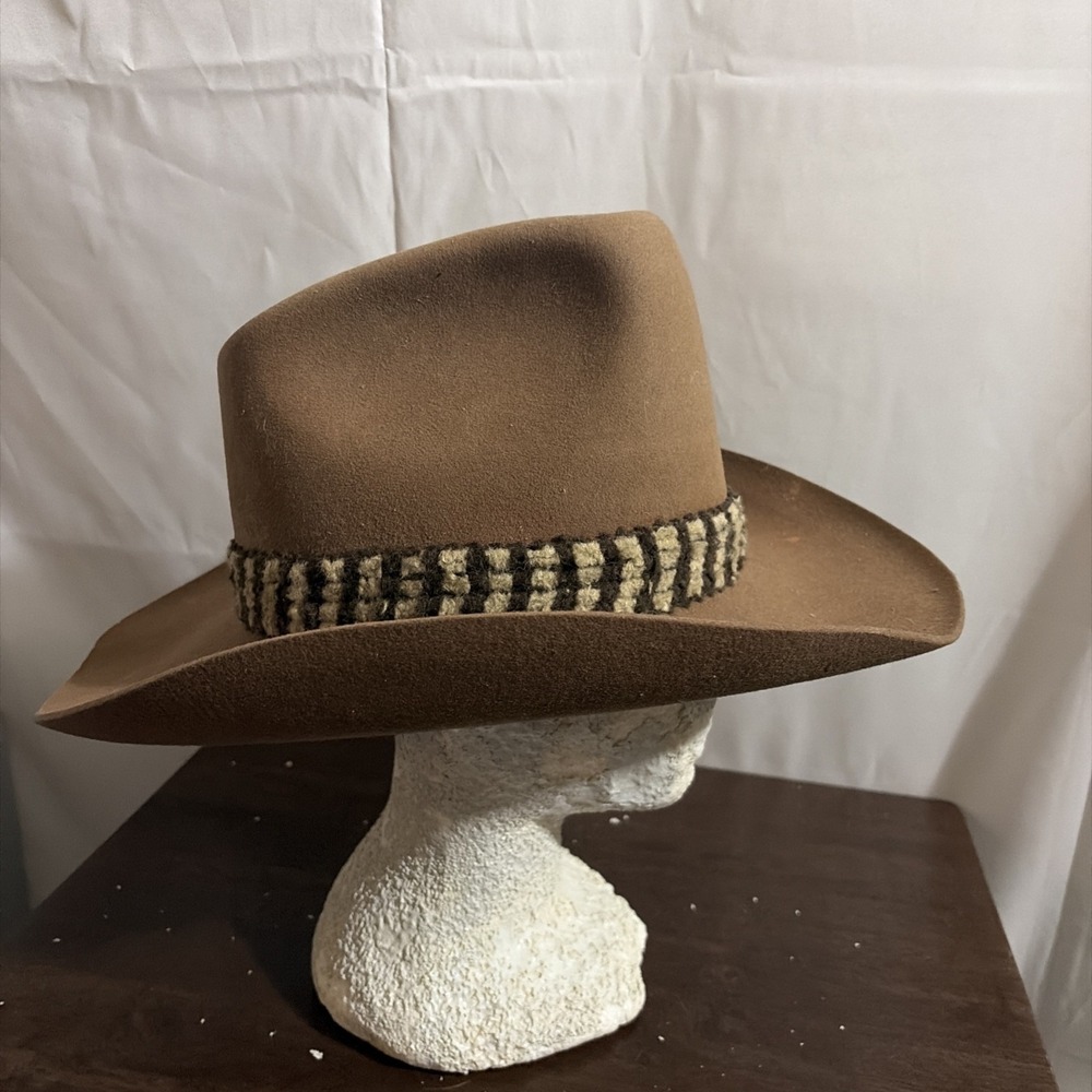 1970s Lee Hat Co Perma-Felt Rancher Cowboy Hat Brown Chevron Woven Band 7 1/4 - Picture 7 of 10